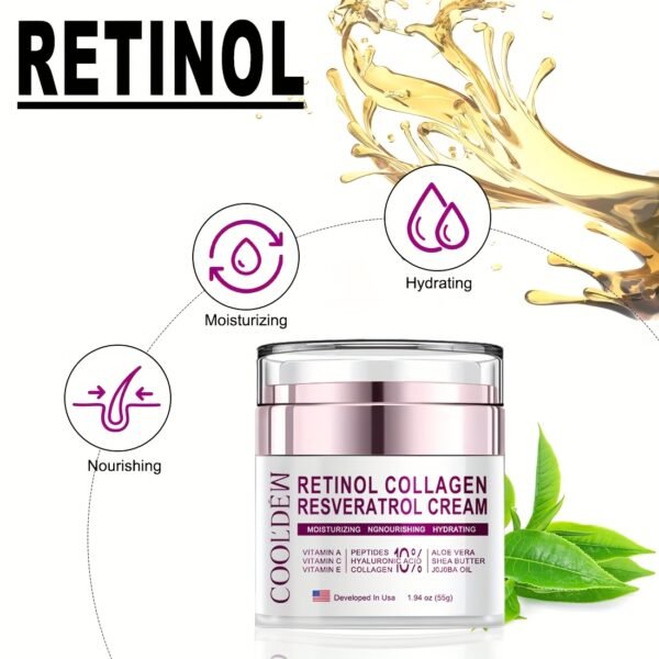 COOLDEW Luxury Facial Moisturizing Cream with 10% Retinol, Collagen, Resveratrol, Peptides, Hyaluronic Acid, Shea Butter, Jojoba Oil & Vitamin A/C/E, Suitable for All Light Beige Types (Sensitive, Dry, Oily), Day & Night Use - Luxurious Skincare Product w - Image 2