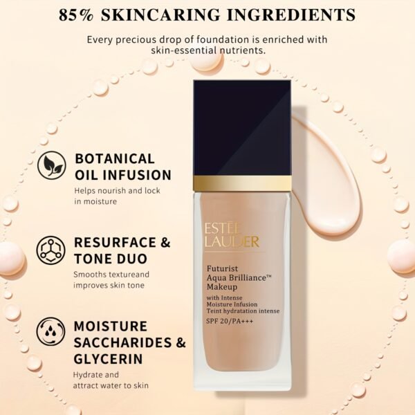 Estée Lauder Futurist Aqua Brilliance Makeup Foundation - 2C0 Cool Vanilla, 1fl.oz./30ml, Lightweight Matte Finish, Long-Lasting Hydration & Oil Control for Dry Skin, Natural Look Liquid Foundation - Image 3