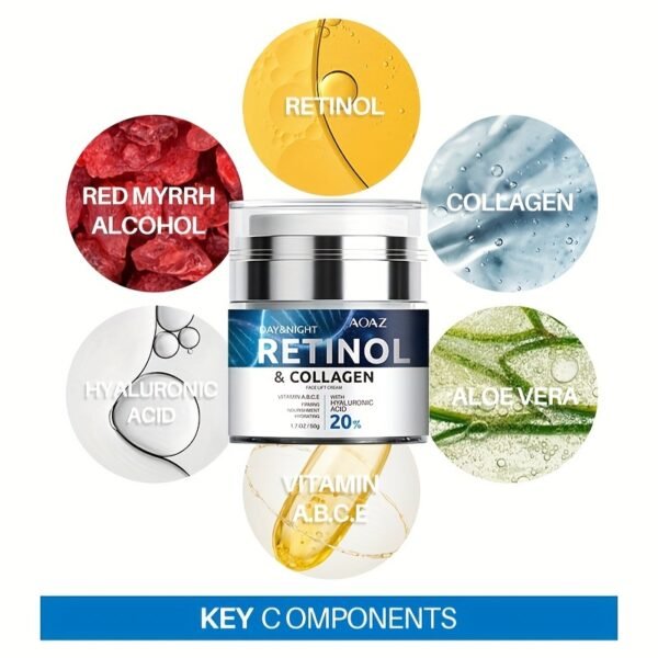 50ml/1.7oz Retinol Moisturizing Cream, Hypoallergenic, Enriched with 20% Retinol, Collagen, Hyaluronic Acid, Vitamins A.B.C.E, for All Skin Types, to Achieve Youthful, Hydrated Skin - Image 4