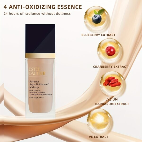 Estée Lauder Futurist Aqua Brilliance Makeup Foundation - 2C0 Cool Vanilla, 1fl.oz./30ml, Lightweight Matte Finish, Long-Lasting Hydration & Oil Control for Dry Skin, Natural Look Liquid Foundation - Image 6