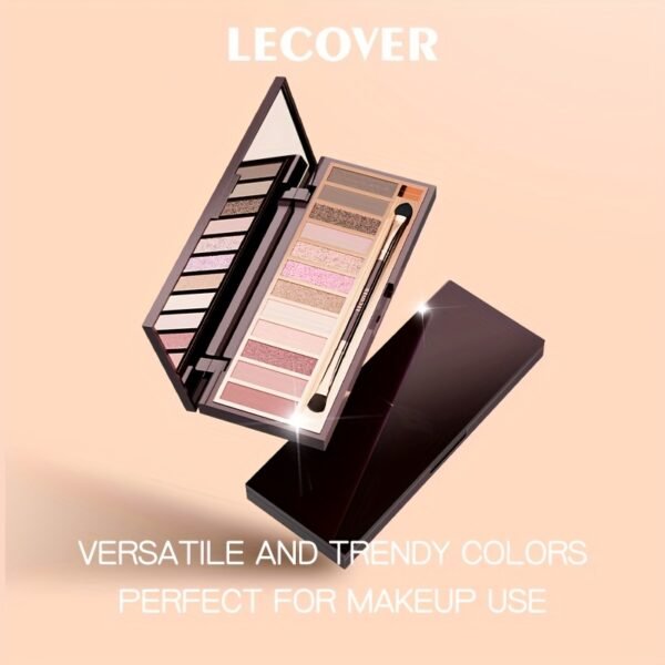 LECOVER2025 New Eyeshadow Palette 12 Colors Nose Contour Highlighter Blush One Palette Matte Shiny Fine Glitter Dual Head Eyeshadow Brushes Makeup Palette for Beautiful Eye Makeup Christmas Valentine'S Day Gift - Image 9