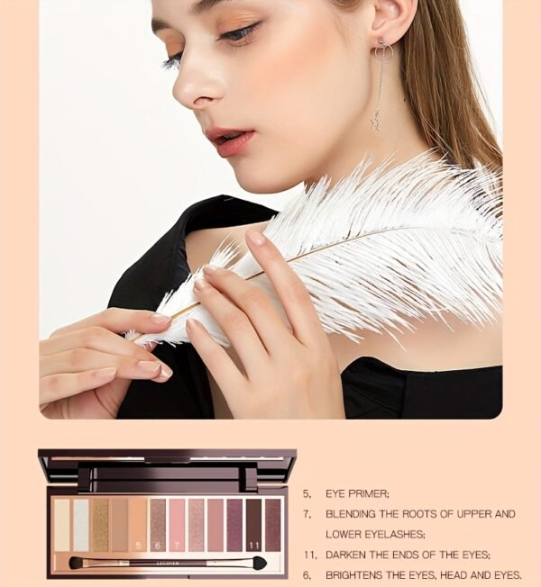 LECOVER2025 New Eyeshadow Palette 12 Colors Nose Contour Highlighter Blush One Palette Matte Shiny Fine Glitter Dual Head Eyeshadow Brushes Makeup Palette for Beautiful Eye Makeup Christmas Valentine'S Day Gift - Image 18