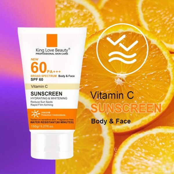 150g/5.29oz SPF60 PA+++ Vitamin C Sunscreen with 60% Vitamin C, High Quality (100 Minutes), Non-Greasy Lightweight Formula, Soothes & Hydrates, Hypoallergenic for All Light Beige Types, Broad Spectrum A/UVB Protection, Antioxidant-Rich Summer Essential - Image 2
