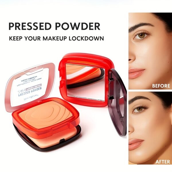 24H Matte Oil Control Pressed Powder - Sweat-Proof & Non-Patchy, Lightweight Medium Coverage with Natural Ceramic Formula for All Light Beige Types, Long-Lasting Shine Control & Flawless Finish - Image 3