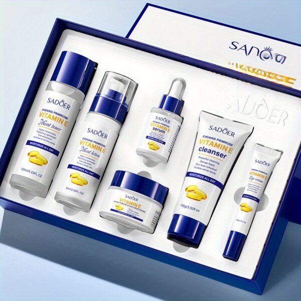 Evening Primrose& Vitamin E 6pcs Moisturizing Set - Intense Hydration Face& Serum, Dry Light Beige, Plant-Based Formula(All Light Beige Types) - Image 3