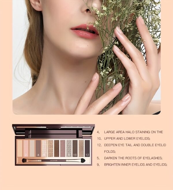 LECOVER2025 New Eyeshadow Palette 12 Colors Nose Contour Highlighter Blush One Palette Matte Shiny Fine Glitter Dual Head Eyeshadow Brushes Makeup Palette for Beautiful Eye Makeup Christmas Valentine'S Day Gift - Image 20