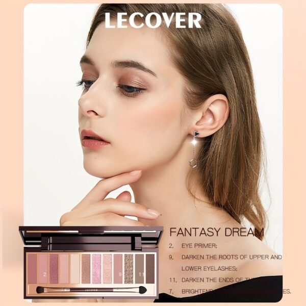 LECOVER2025 New Eyeshadow Palette 12 Colors Nose Contour Highlighter Blush One Palette Matte Shiny Fine Glitter Dual Head Eyeshadow Brushes Makeup Palette for Beautiful Eye Makeup Christmas Valentine'S Day Gift - Image 8