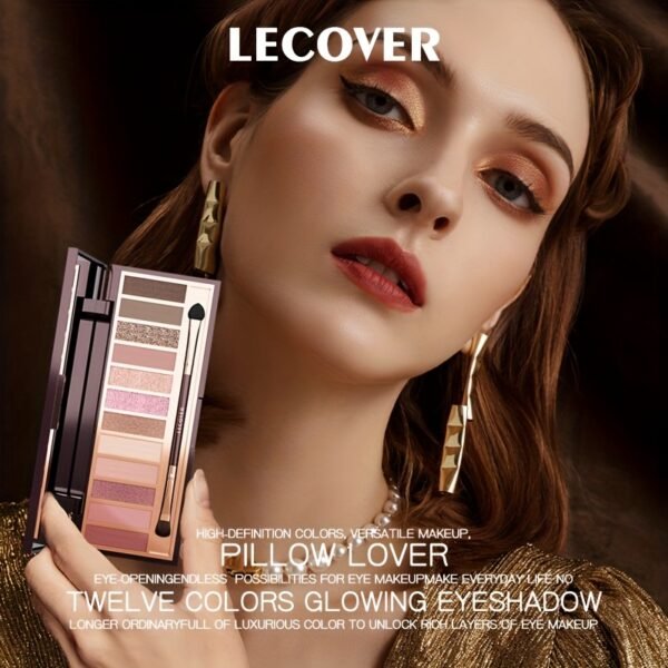 LECOVER2025 New Eyeshadow Palette 12 Colors Nose Contour Highlighter Blush One Palette Matte Shiny Fine Glitter Dual Head Eyeshadow Brushes Makeup Palette for Beautiful Eye Makeup Christmas Valentine'S Day Gift - Image 4