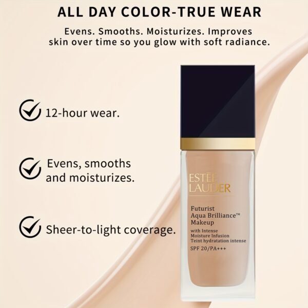 Estée Lauder Futurist Aqua Brilliance Makeup Foundation - 2C0 Cool Vanilla, 1fl.oz./30ml, Lightweight Matte Finish, Long-Lasting Hydration & Oil Control for Dry Skin, Natural Look Liquid Foundation - Image 5
