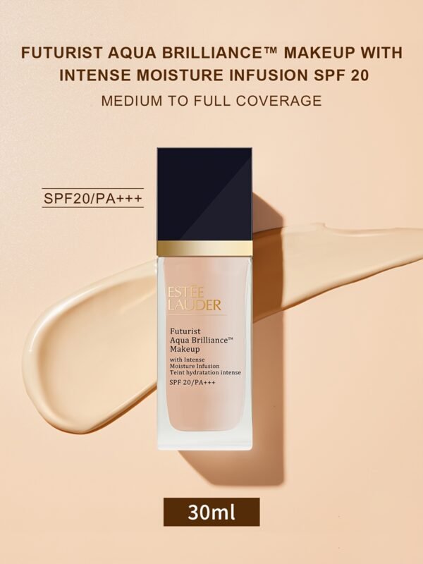 Estée Lauder Futurist Aqua Brilliance Makeup Foundation - 2C0 Cool Vanilla, 1fl.oz./30ml, Lightweight Matte Finish, Long-Lasting Hydration & Oil Control for Dry Skin, Natural Look Liquid Foundation - Image 10