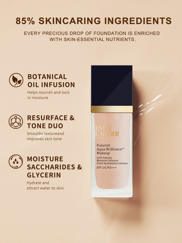 Estée Lauder Futurist Aqua Brilliance Makeup Foundation - 2C0 Cool Vanilla, 1fl.oz./30ml, Lightweight Matte Finish, Long-Lasting Hydration & Oil Control for Dry Skin, Natural Look Liquid Foundation - Image 12