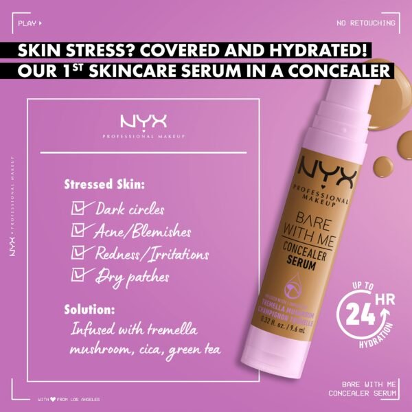 NYX Professional Makeup Bare with Me Concealer Serum - 24H Hydration, Creamy Formula, Natural Finish, Full Coverage for All Light Beige Types, 0.3fl.oz (8ml) - Image 3