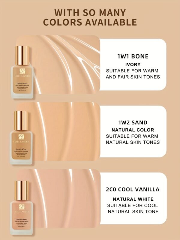 Double Wear Stay-in-Place Makeup 10 1W2 SAND - 1 FL.OZ./ 30ML, Oil-Friendly, Medium Coverage, Hydrating Formula for Oily Skin, Natural Look, Stay-in-Place Effect - Image 17