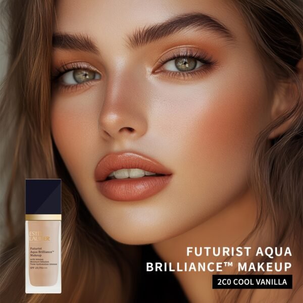 Estée Lauder Futurist Aqua Brilliance Makeup Foundation - 2C0 Cool Vanilla, 1fl.oz./30ml, Lightweight Matte Finish, Long-Lasting Hydration & Oil Control for Dry Skin, Natural Look Liquid Foundation - Image 9