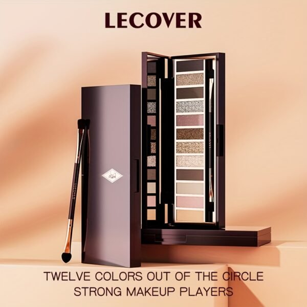 LECOVER2025 New Eyeshadow Palette 12 Colors Nose Contour Highlighter Blush One Palette Matte Shiny Fine Glitter Dual Head Eyeshadow Brushes Makeup Palette for Beautiful Eye Makeup Christmas Valentine'S Day Gift - Image 3