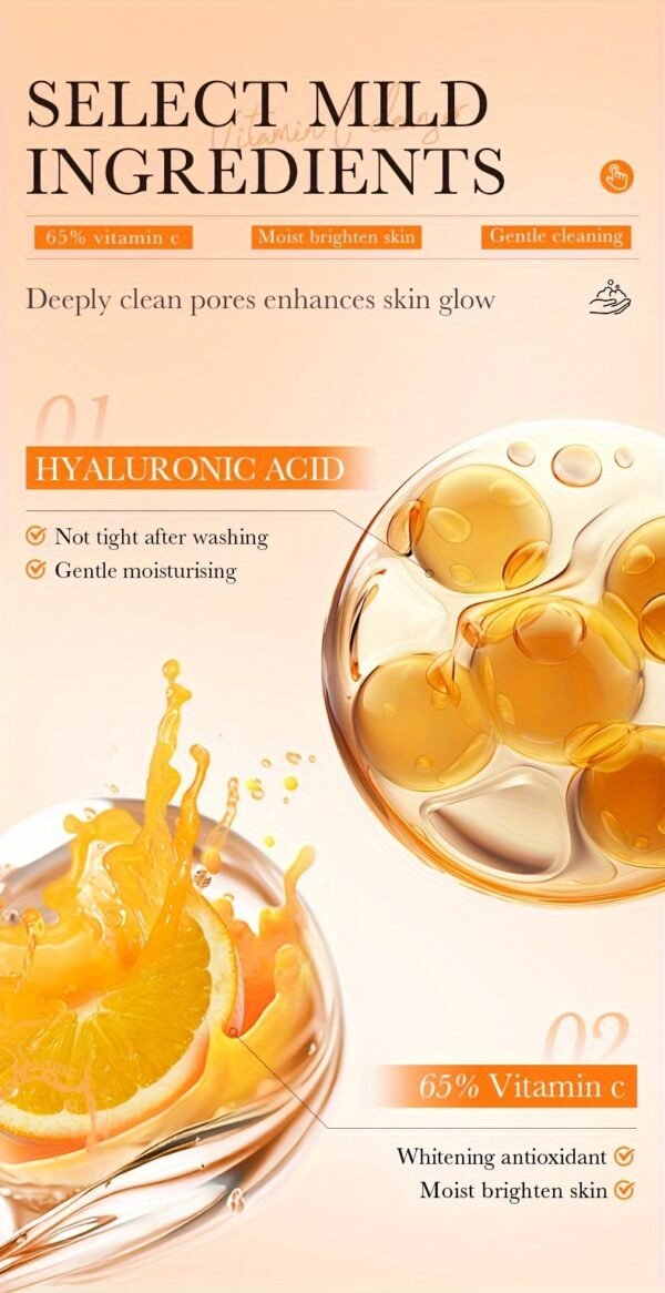 Vitamin C Brightening Cleanser by SODAER - 100g, Deeply cleanses and hydrates for smooth, radiant Light Beige, controls oil with hyaluronic acid, orange scent, suitable for all Light Beige types, ideal for sensitive Light Beige care, perfect as a gift - Image 10