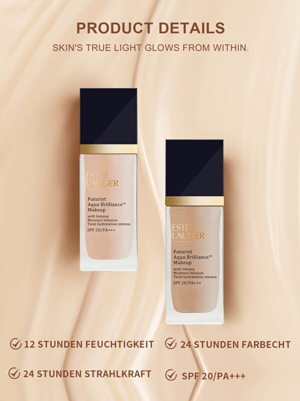 Estée Lauder Futurist Aqua Brilliance Makeup Foundation - 2C0 Cool Vanilla, 1fl.oz./30ml, Lightweight Matte Finish, Long-Lasting Hydration & Oil Control for Dry Skin, Natural Look Liquid Foundation - Image 18