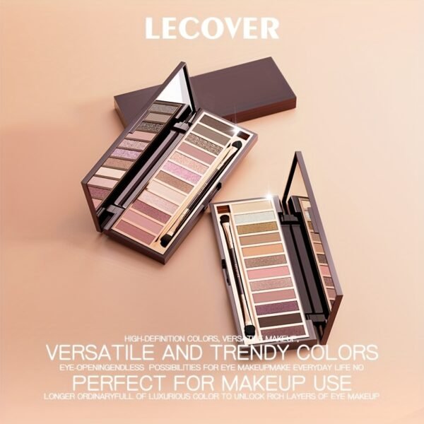 LECOVER2025 New Eyeshadow Palette 12 Colors Nose Contour Highlighter Blush One Palette Matte Shiny Fine Glitter Dual Head Eyeshadow Brushes Makeup Palette for Beautiful Eye Makeup Christmas Valentine'S Day Gift - Image 2