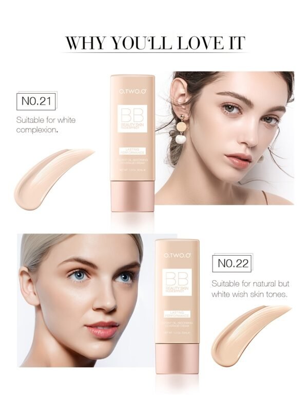 O.TWO.O BB Cream - Natural Brightening & Waterproof Liquid Foundation, Oil-Control Concealer for All Skin Types, Lightweight Coverage with Glycerin for Hydration - Image 19