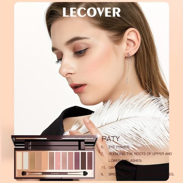 LECOVER2025 New Eyeshadow Palette 12 Colors Nose Contour Highlighter Blush One Palette Matte Shiny Fine Glitter Dual Head Eyeshadow Brushes Makeup Palette for Beautiful Eye Makeup Christmas Valentine'S Day Gift - Image 7