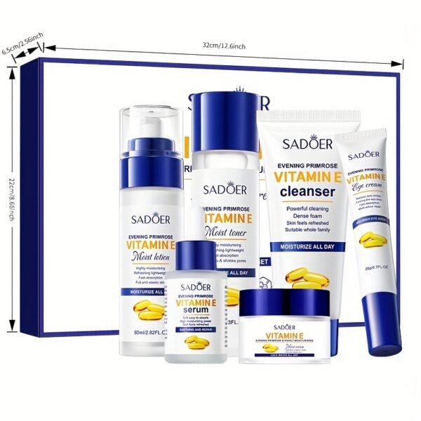Evening Primrose& Vitamin E 6pcs Moisturizing Set - Intense Hydration Face& Serum, Dry Light Beige, Plant-Based Formula(All Light Beige Types) - Image 6