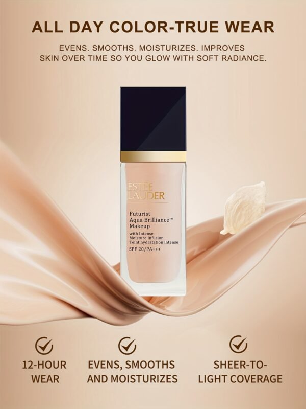 Estée Lauder Futurist Aqua Brilliance Makeup Foundation - 2C0 Cool Vanilla, 1fl.oz./30ml, Lightweight Matte Finish, Long-Lasting Hydration & Oil Control for Dry Skin, Natural Look Liquid Foundation - Image 13