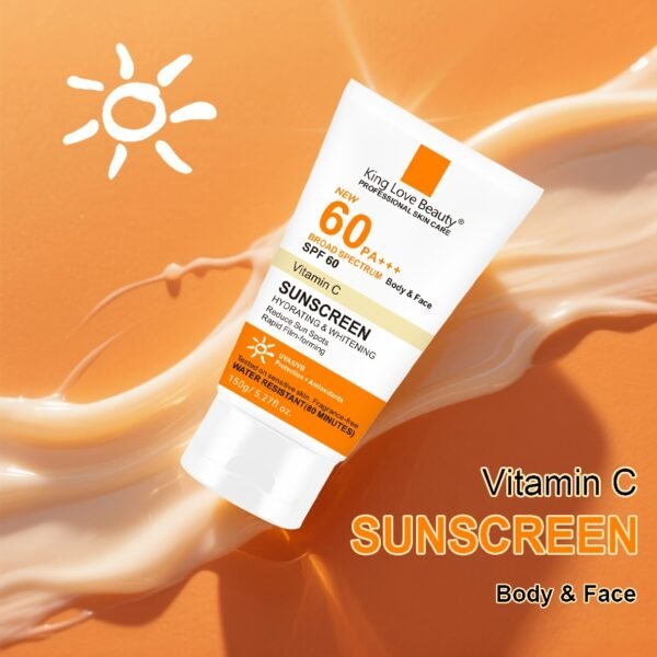 150g/5.29oz SPF60 PA+++ Vitamin C Sunscreen with 60% Vitamin C, High Quality (100 Minutes), Non-Greasy Lightweight Formula, Soothes & Hydrates, Hypoallergenic for All Light Beige Types, Broad Spectrum A/UVB Protection, Antioxidant-Rich Summer Essential - Image 4