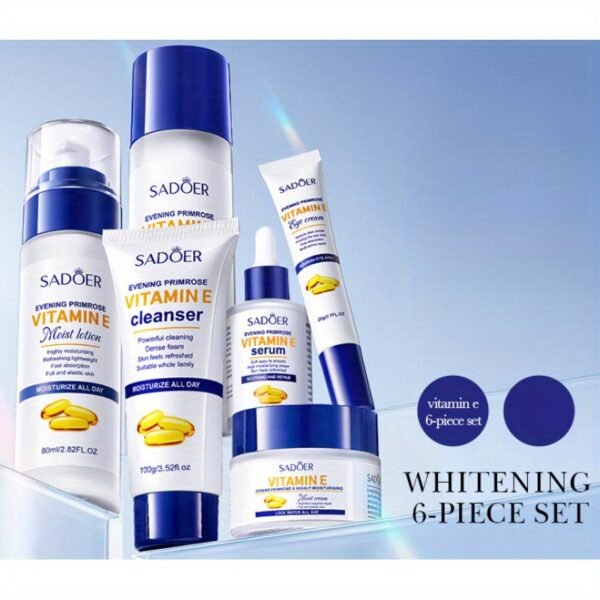 Evening Primrose& Vitamin E 6pcs Moisturizing Set - Intense Hydration Face& Serum, Dry Light Beige, Plant-Based Formula(All Light Beige Types) - Image 2