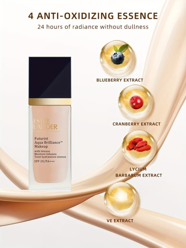 Estée Lauder Futurist Aqua Brilliance Makeup Foundation - 2C0 Cool Vanilla, 1fl.oz./30ml, Lightweight Matte Finish, Long-Lasting Hydration & Oil Control for Dry Skin, Natural Look Liquid Foundation - Image 15