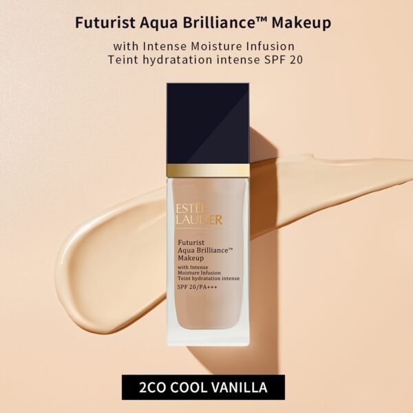 Estée Lauder Futurist Aqua Brilliance Makeup Foundation - 2C0 Cool Vanilla, 1fl.oz./30ml, Lightweight Matte Finish, Long-Lasting Hydration & Oil Control for Dry Skin, Natural Look Liquid Foundation - Image 4