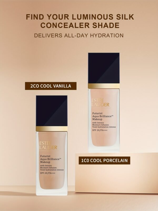 Estée Lauder Futurist Aqua Brilliance Makeup Foundation - 2C0 Cool Vanilla, 1fl.oz./30ml, Lightweight Matte Finish, Long-Lasting Hydration & Oil Control for Dry Skin, Natural Look Liquid Foundation - Image 11